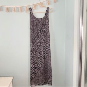 SLNY Silver Lace Fringe-Trim Sheath Maxi Dress